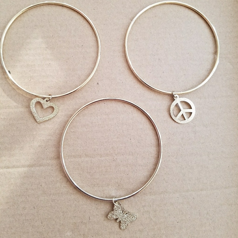 Gold charm heart,peace,butterfly bracelet set